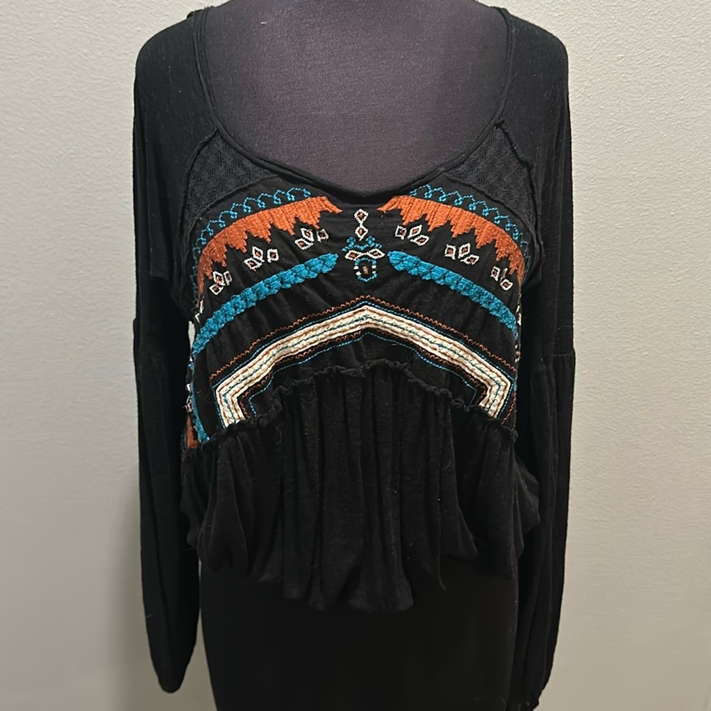 Free People embroidered long sleeve top